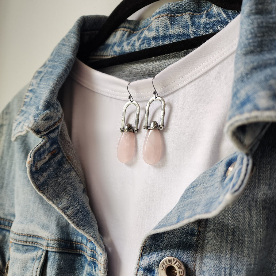 Rose Quartz Drop Earrings - SOLD
