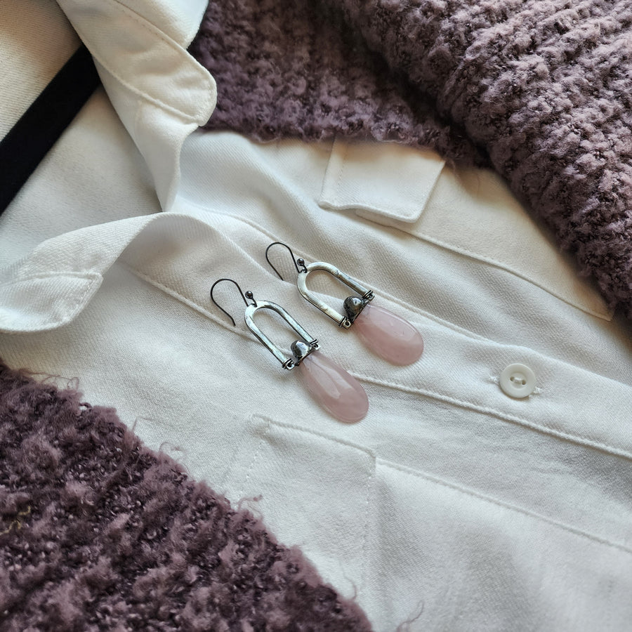 Rose Quartz Drop Earrings - SOLD