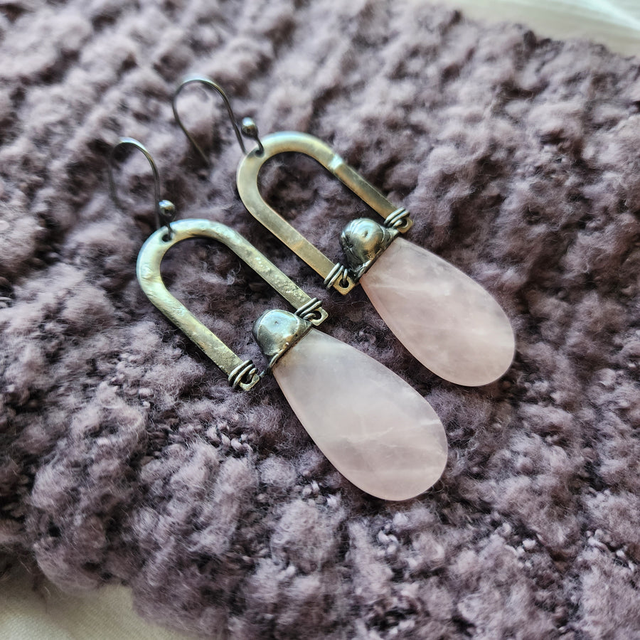 Rose Quartz Drop Earrings - SOLD
