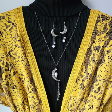 Moonstone Moon Earrings & Necklace Set
