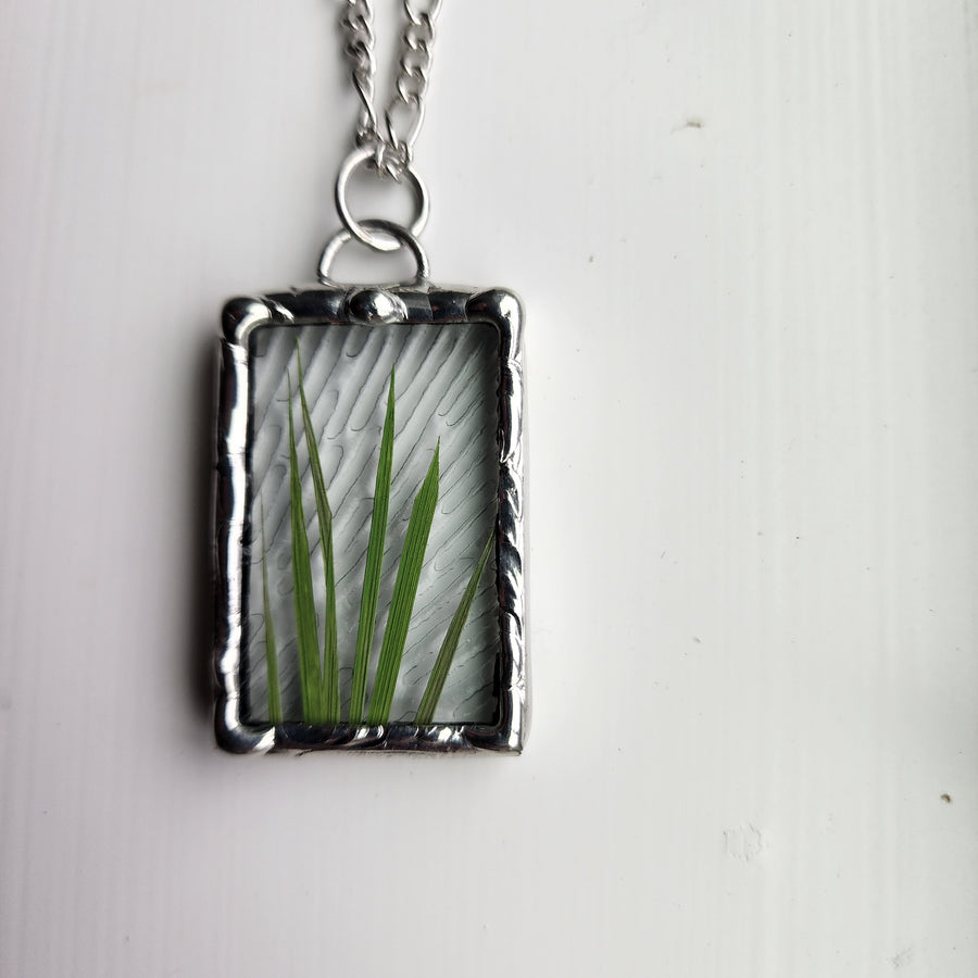 Real Dry Pressed Grass in Stained Glass - SOLD