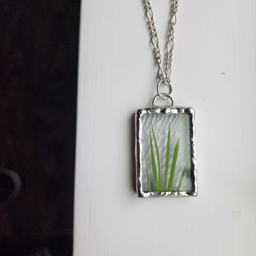 Real Dry Pressed Grass in Stained Glass - SOLD