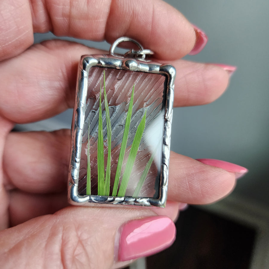 Real Dry Pressed Grass in Stained Glass - SOLD