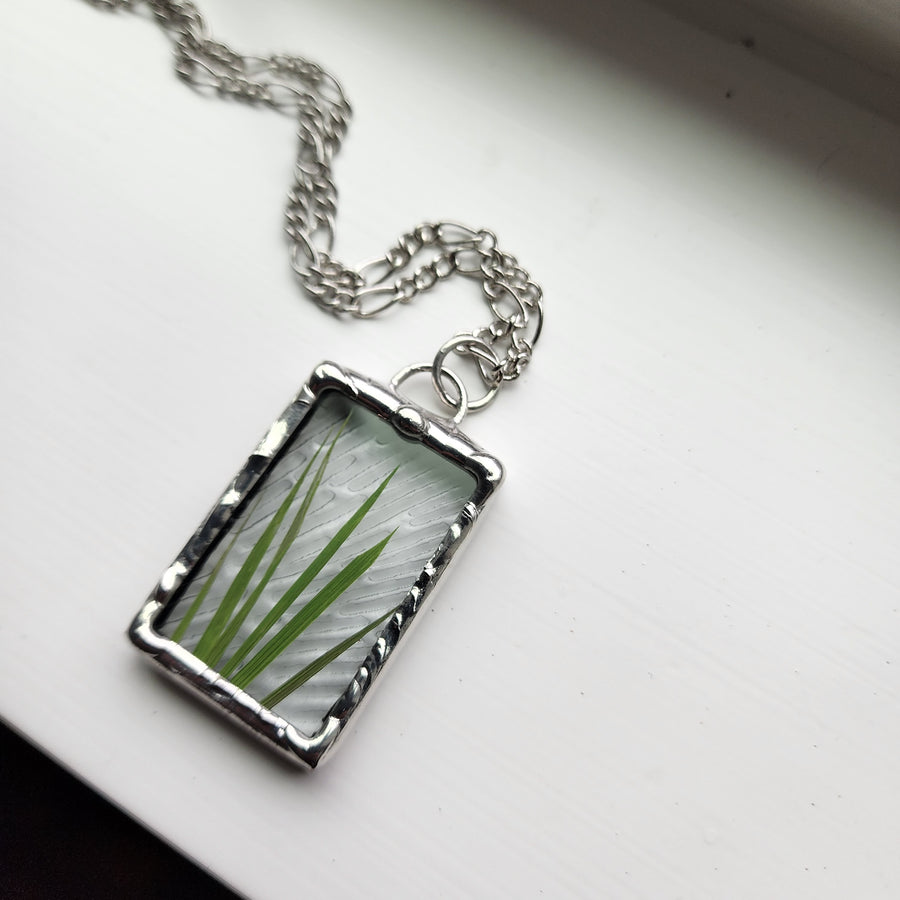 Real Dry Pressed Grass in Stained Glass - SOLD