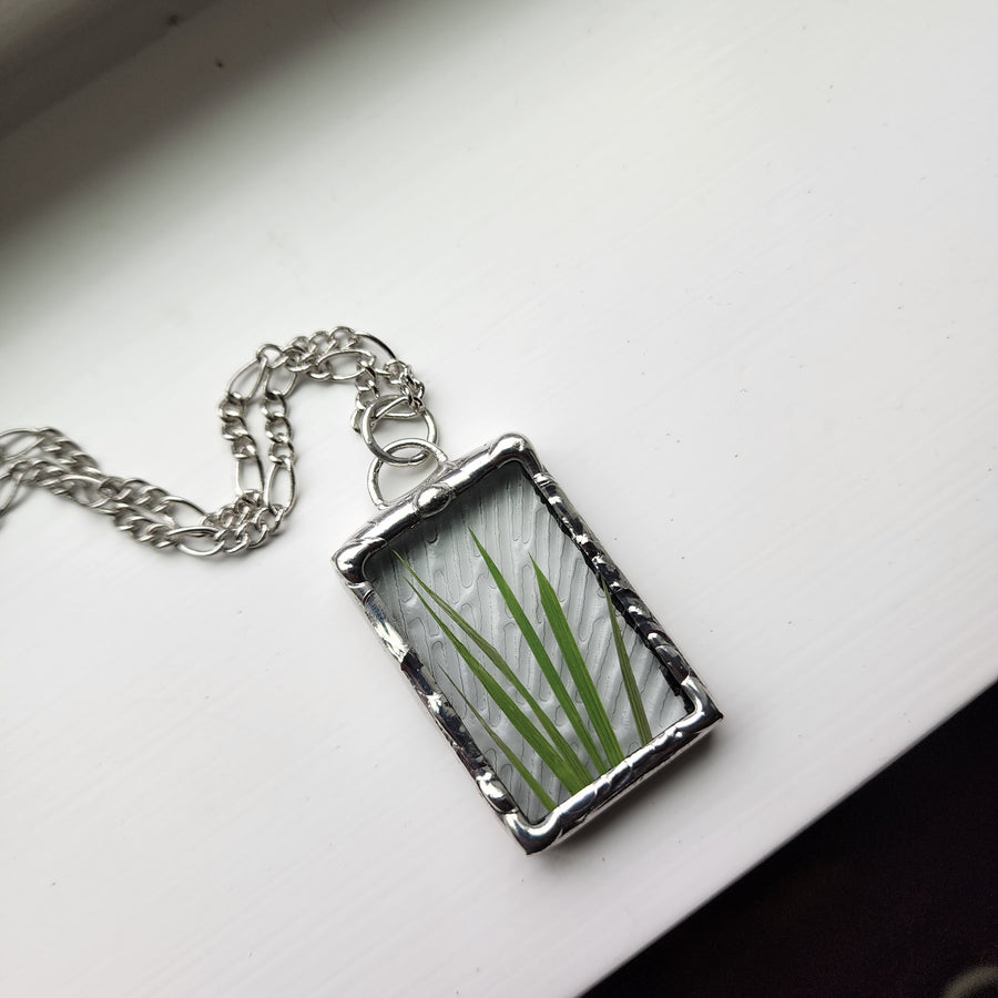 Real Dry Pressed Grass in Stained Glass - SOLD