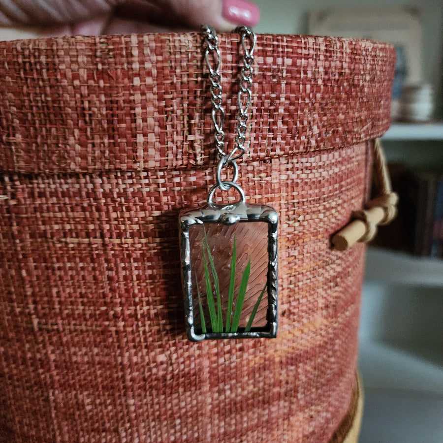 Real Dry Pressed Grass in Stained Glass - SOLD