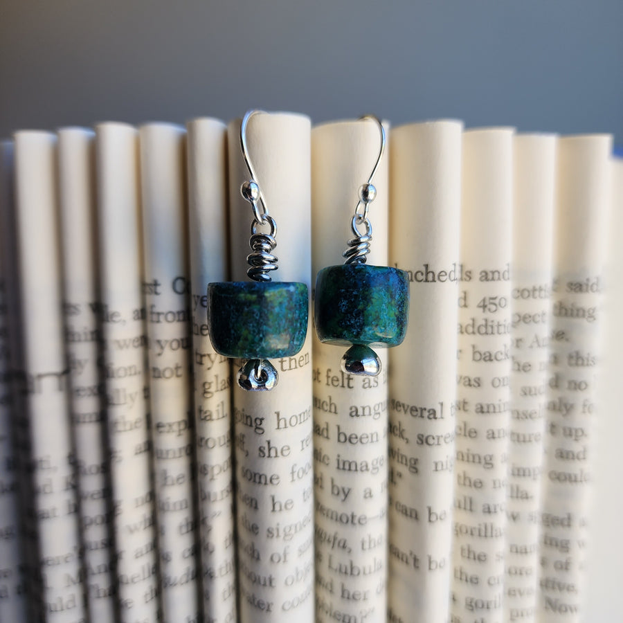 Handmade Dangle Chrysocolla Earrings