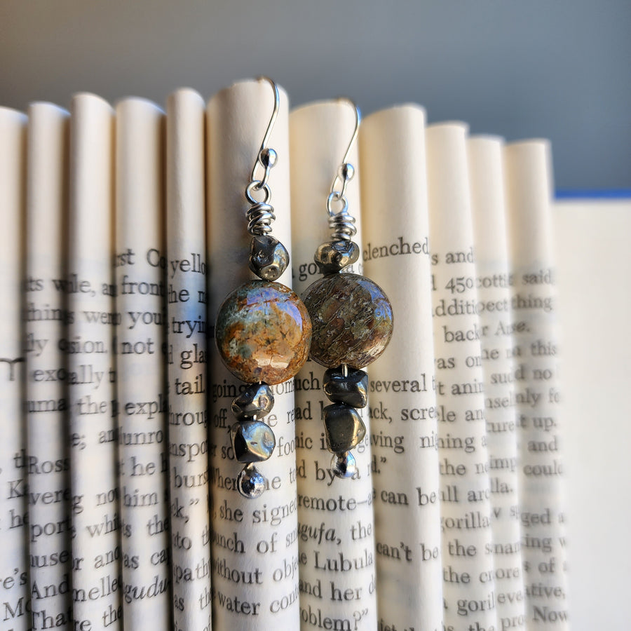 Boho Earrings Jasper & Pyrite Nuggets - SOLD