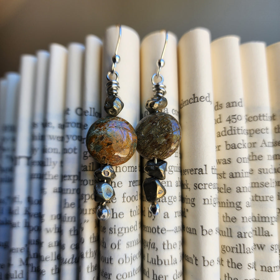 Boho Earrings Jasper & Pyrite Nuggets