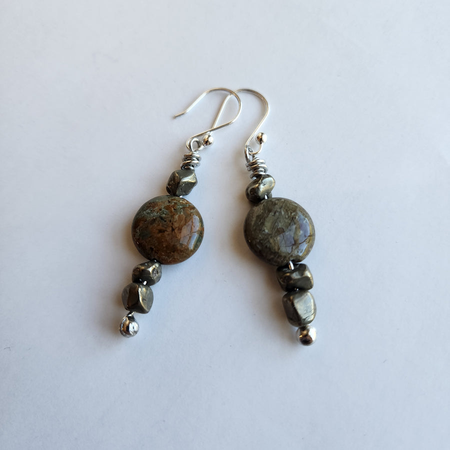 Boho Earrings Jasper & Pyrite Nuggets