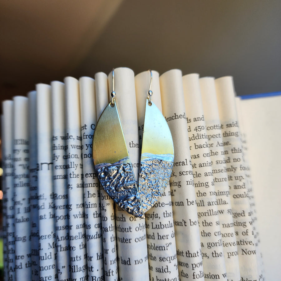 Mixed Metal Earrings, Long Brass Half Moon