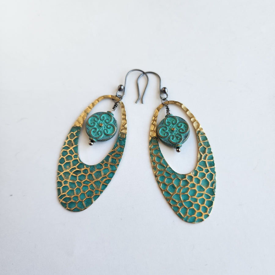Long Brass Oval Earrings - SOLD