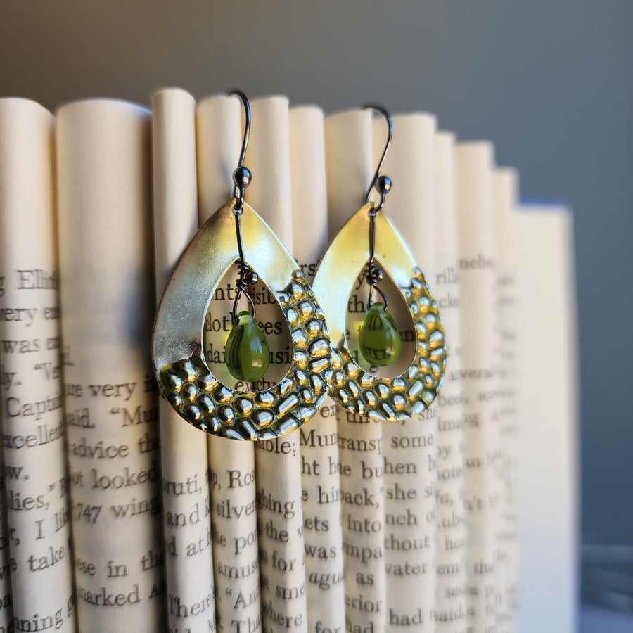 Textured Brass Earrings with Briolette Beads