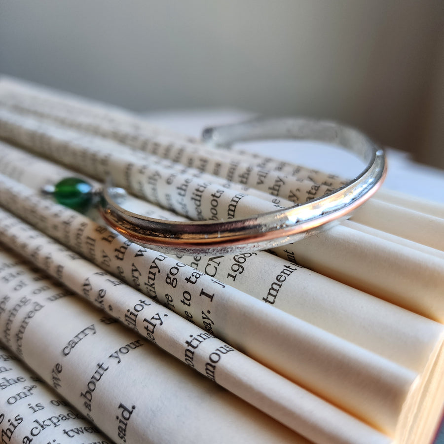 Mixed Metal Cuff with Dangle Bead