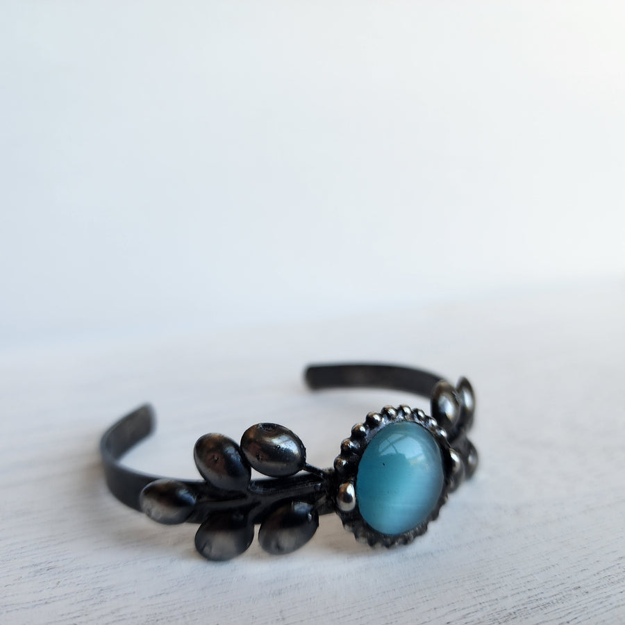 Blue Glass & Leaf Cuff Bracelet