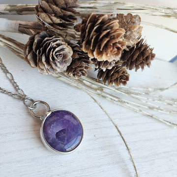 Purple Agate Druzy Round Necklace