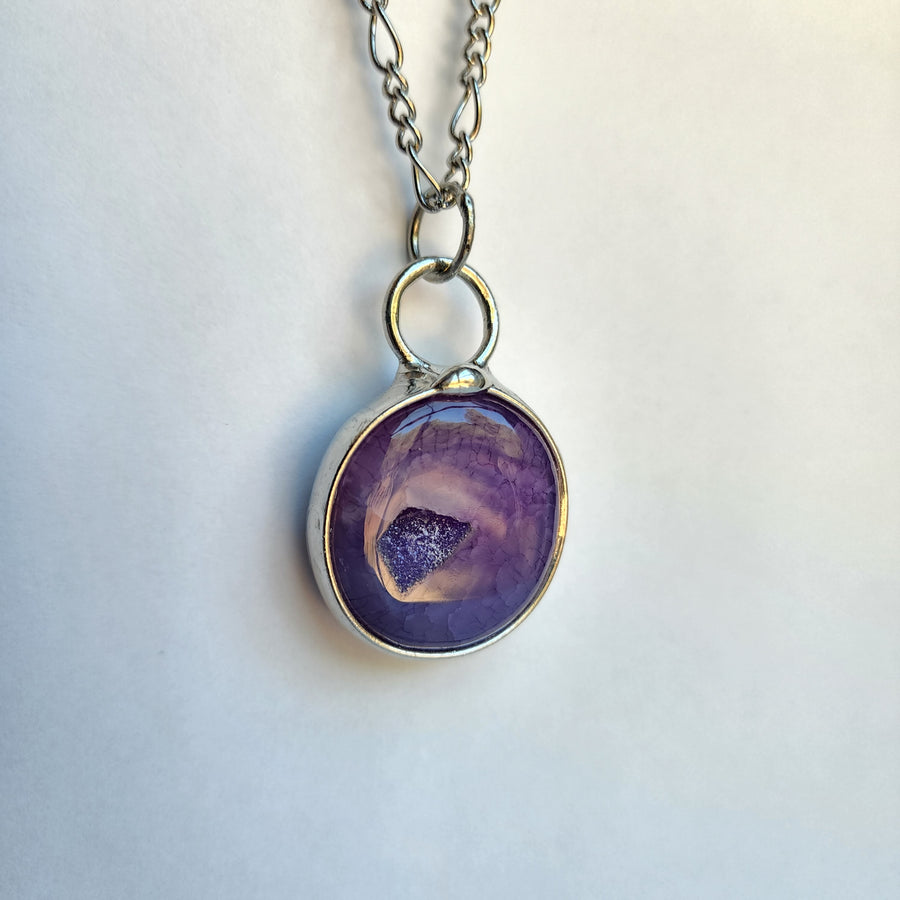 Purple Agate Druzy Round Necklace - SOLD