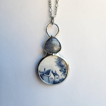 Broken China and Moonstone Pendant Necklace