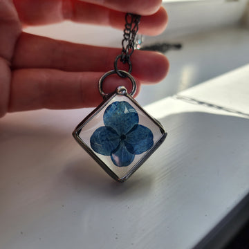 Blue Hydrangea Pendant Necklace