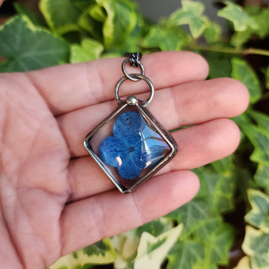 Blue Hydrangea Pendant Necklace