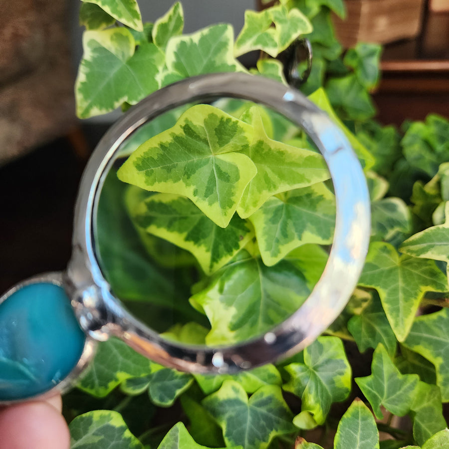 Glass Magnifier Necklace with Blue Green Agate Druzy