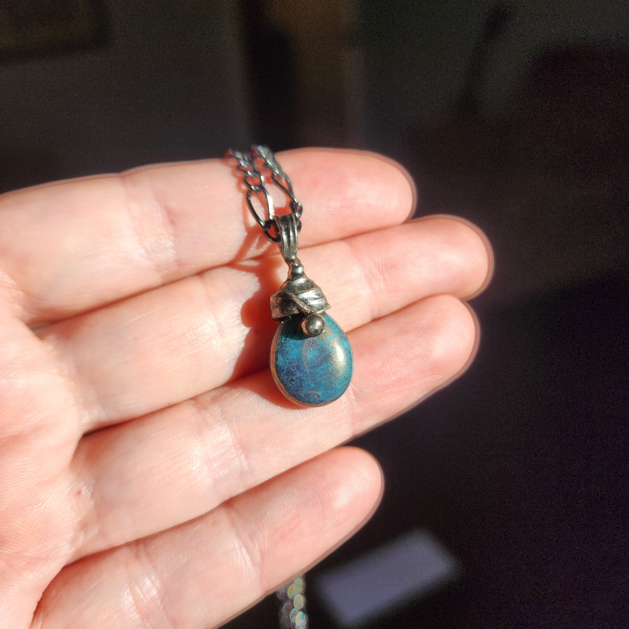 Blue Pyrite Pendant Necklace