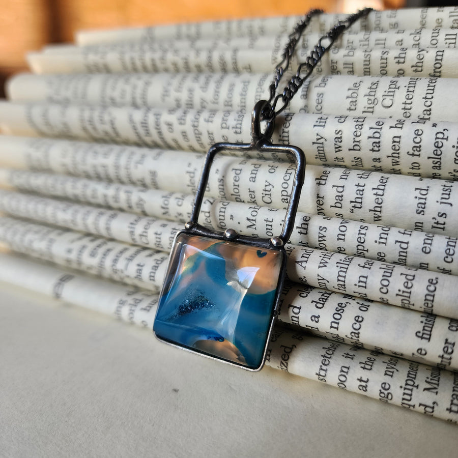 Square Agate Druzy Pendant Necklace