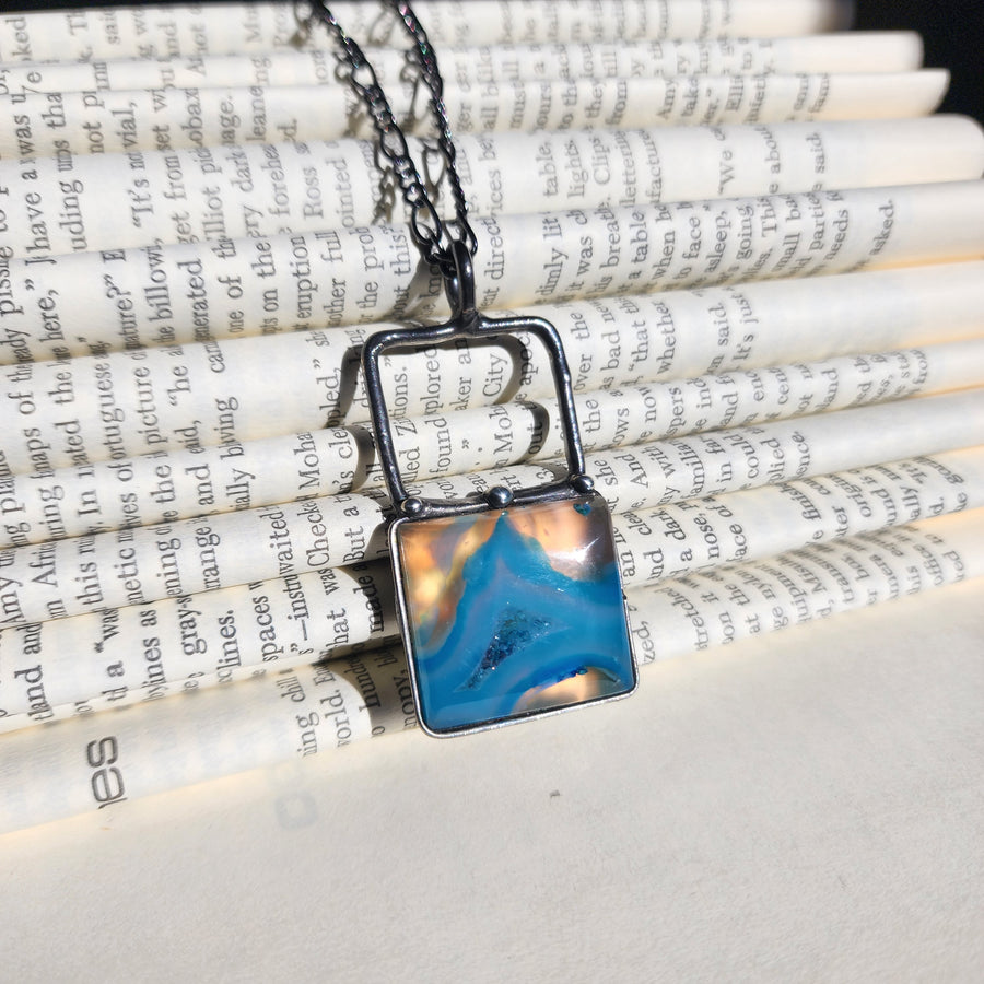 Square Agate Druzy Pendant Necklace - SOLD