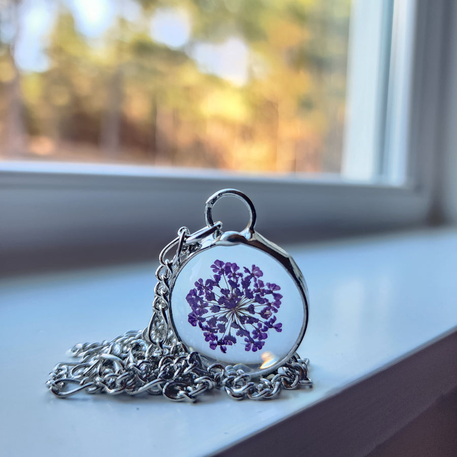 Purple Queen Anne's Lace Necklace