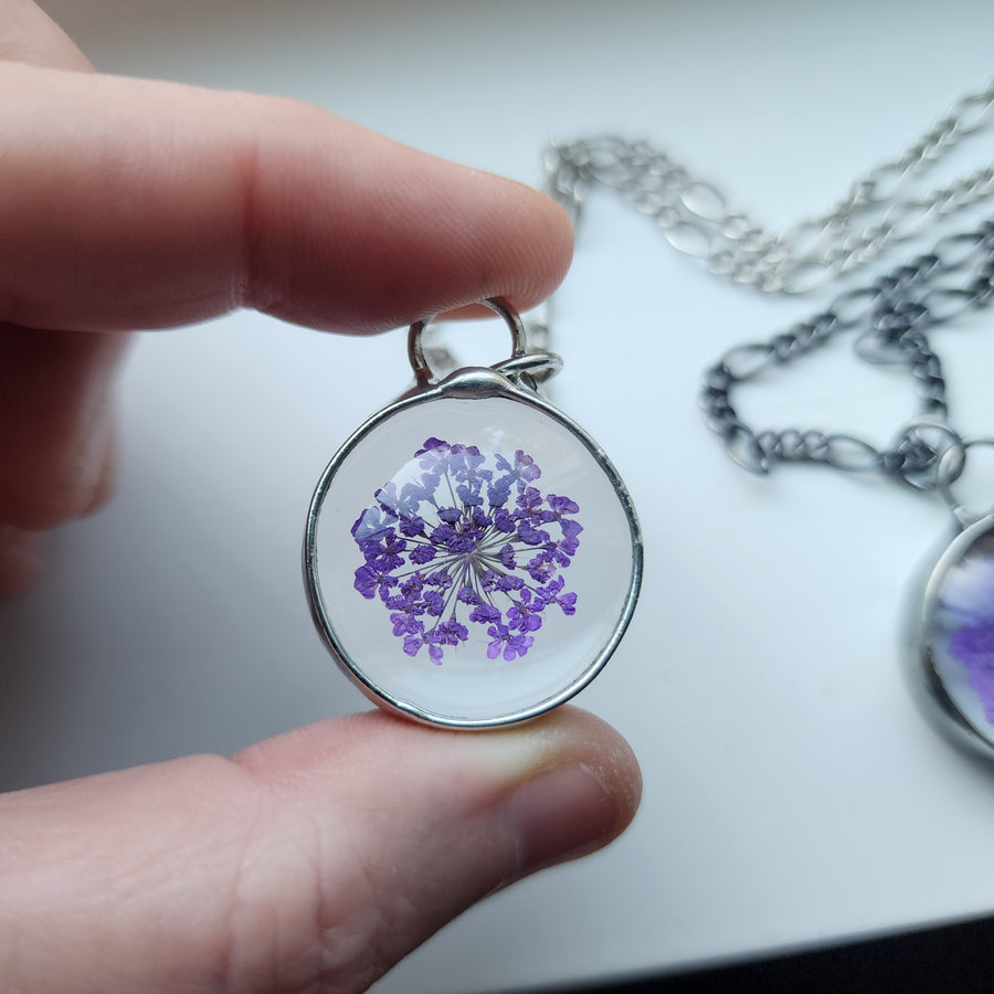 Purple Queen Anne's Lace Necklace