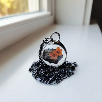 Real Forget Me Nots & Southern Pine Bark Pendant Necklace - SOLD