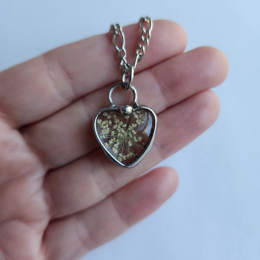 Sweet Queen Anne's Lace Heart Necklace