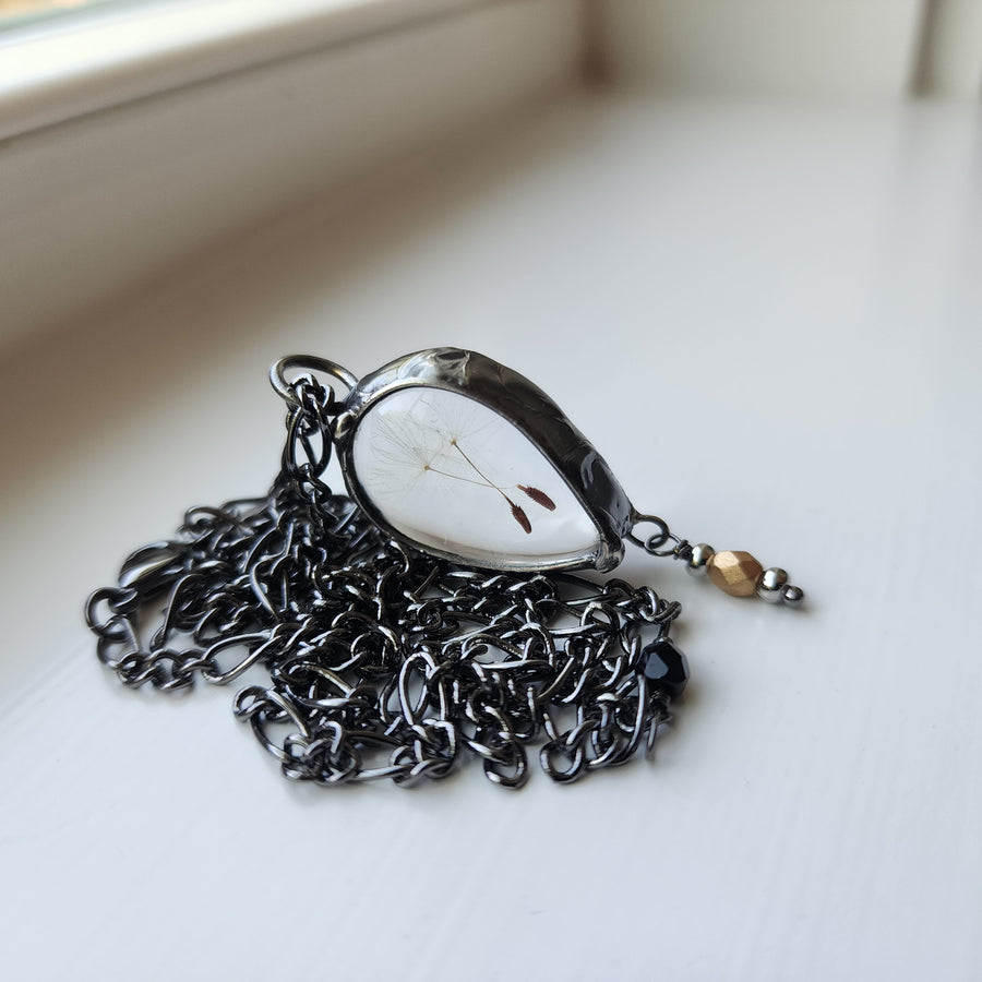 Dandelion Seed Pendant Necklace with Bead