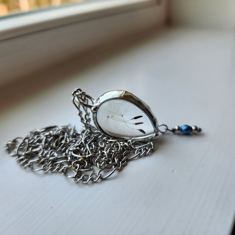 Dandelion Seed Pendant Necklace with Bead