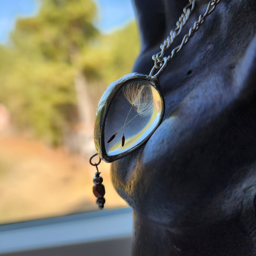 Dandelion Seed Pendant Necklace with Bead