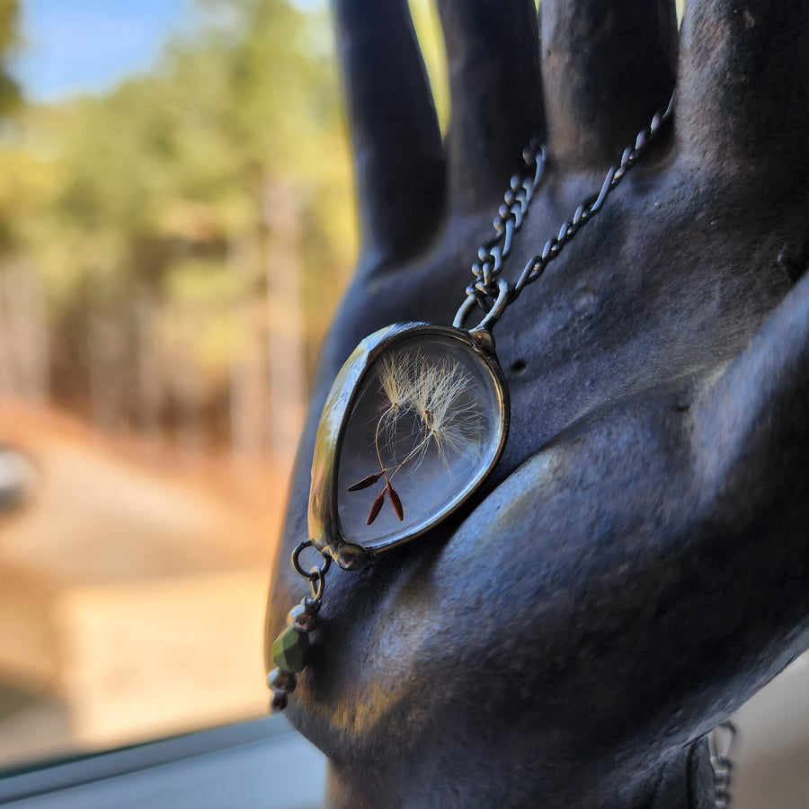 Dandelion Seed Pendant Necklace with Bead