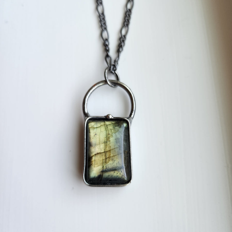 Rectangle Labradorite Pendant Necklace - SOLD