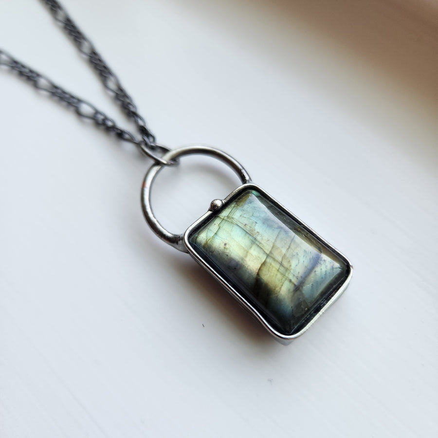 Rectangle Labradorite Pendant Necklace - SOLD