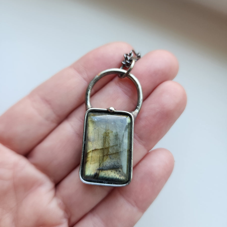 Rectangle Labradorite Pendant Necklace - SOLD