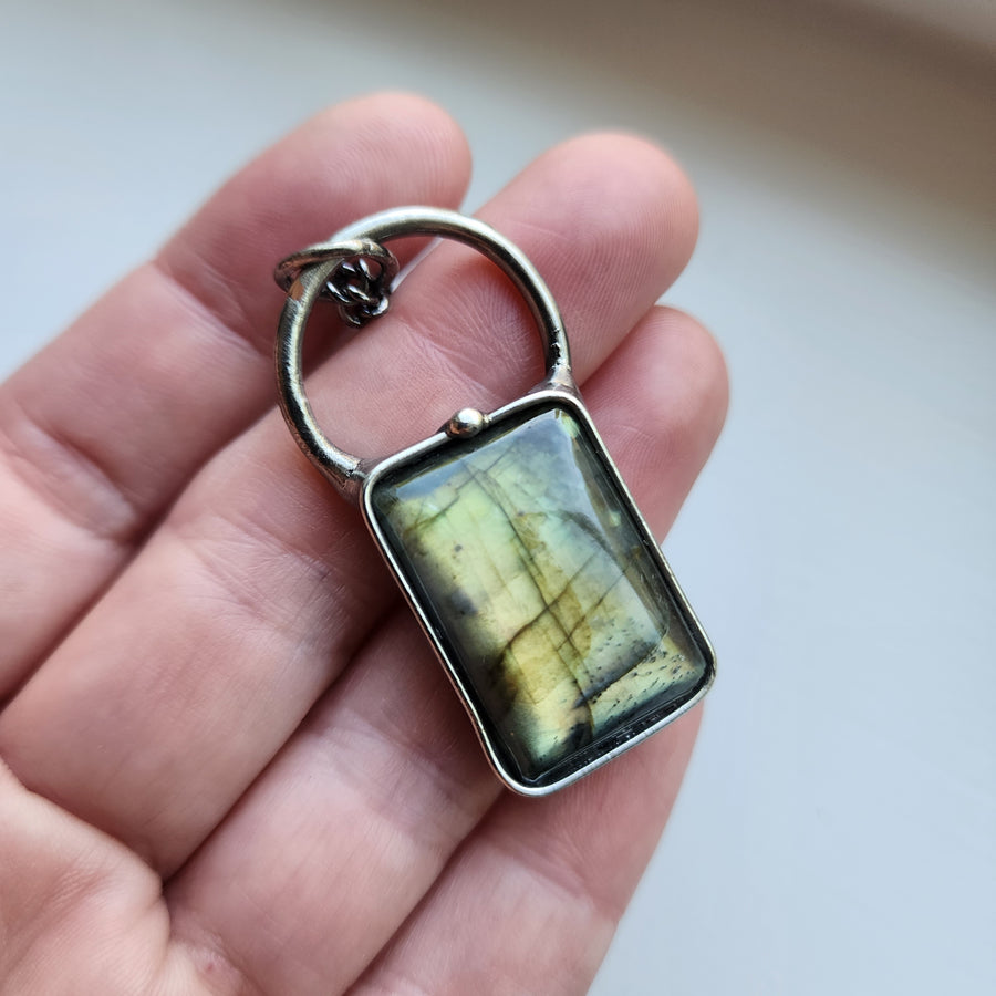 Rectangle Labradorite Pendant Necklace - SOLD