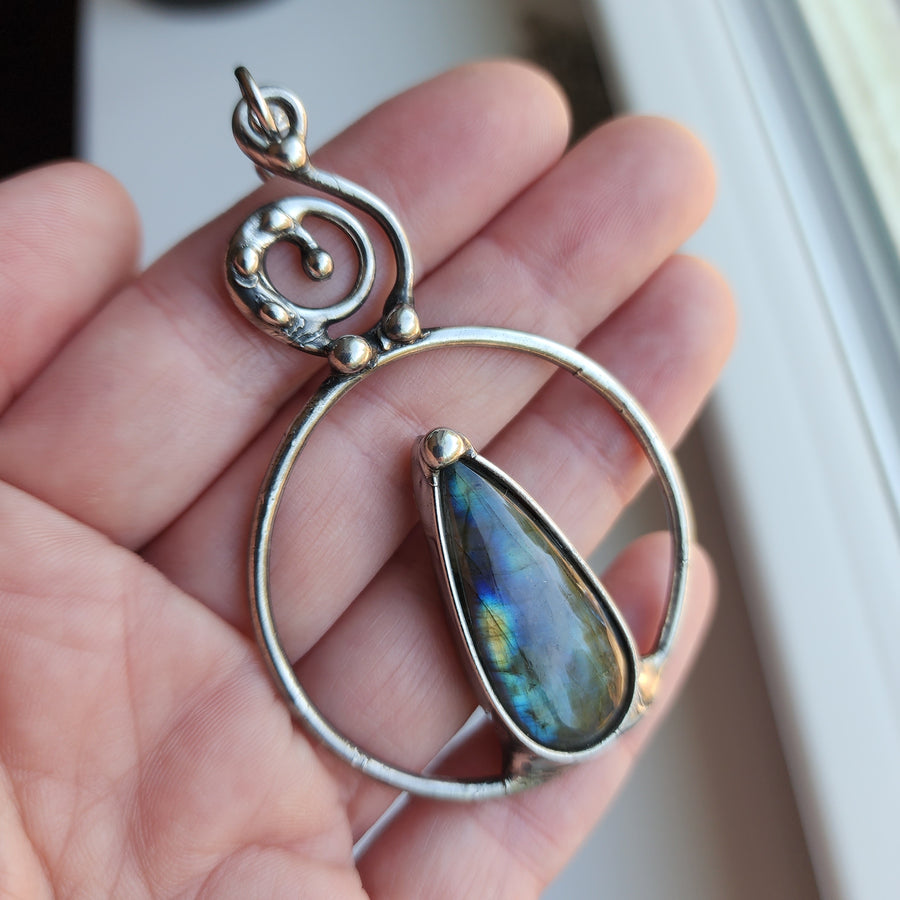 Feminine Statement Pendant with Pear Labradorite - SOLD