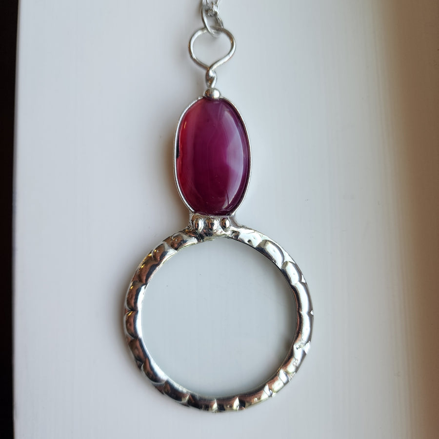 Magnifying Glass Pendant with Pink Inset