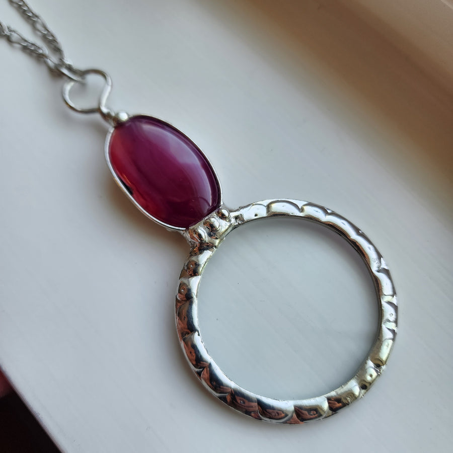 Magnifying Glass Pendant with Pink Inset