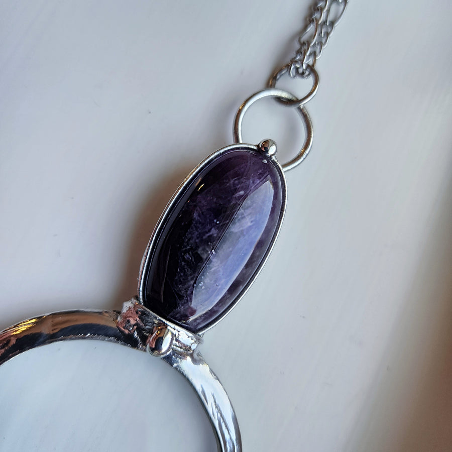 Magnifier Necklace with Real Amethyst Inset