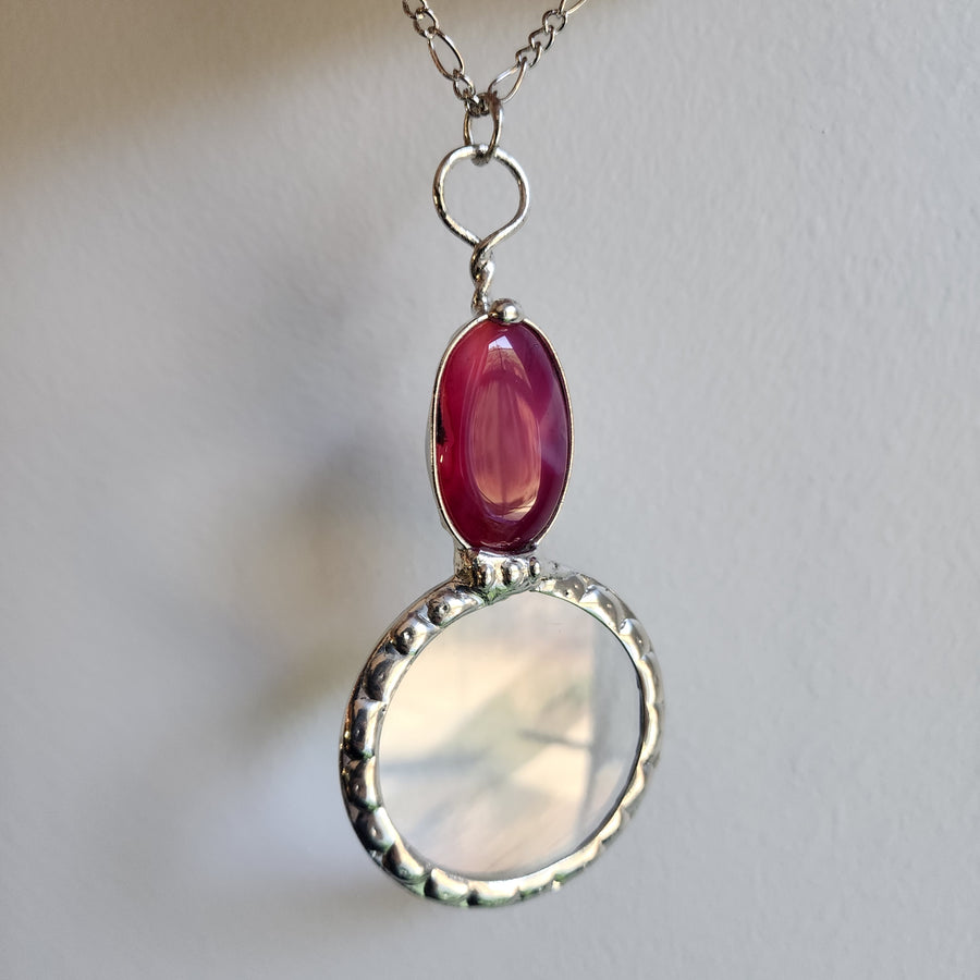 Magnifying Glass Pendant with Pink Inset