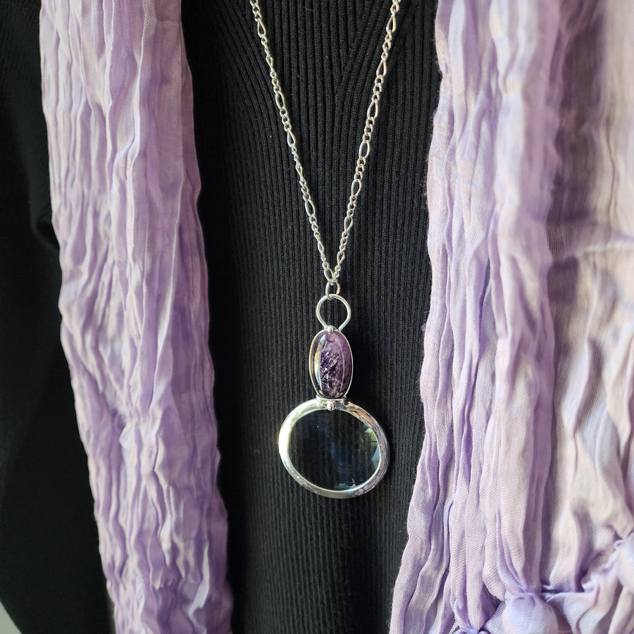 Magnifier Necklace with Real Amethyst Inset