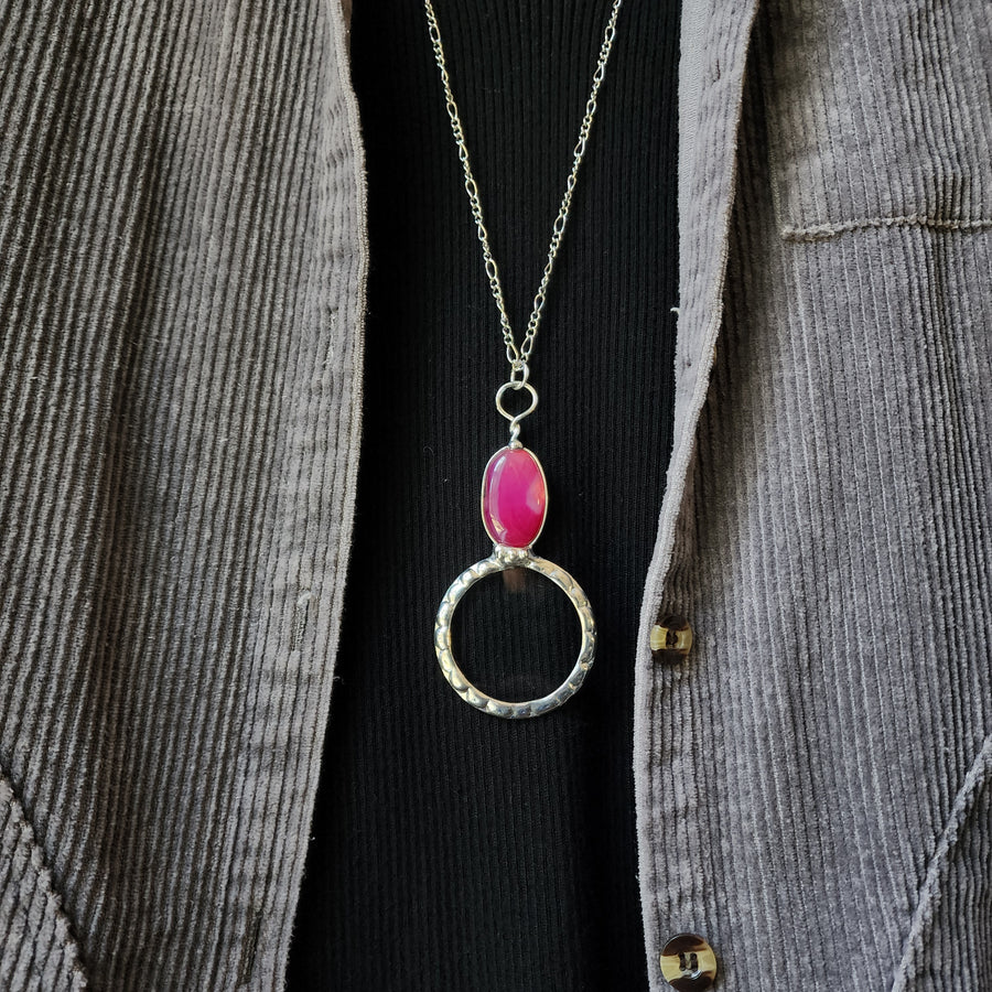 Magnifying Glass Pendant with Pink Inset