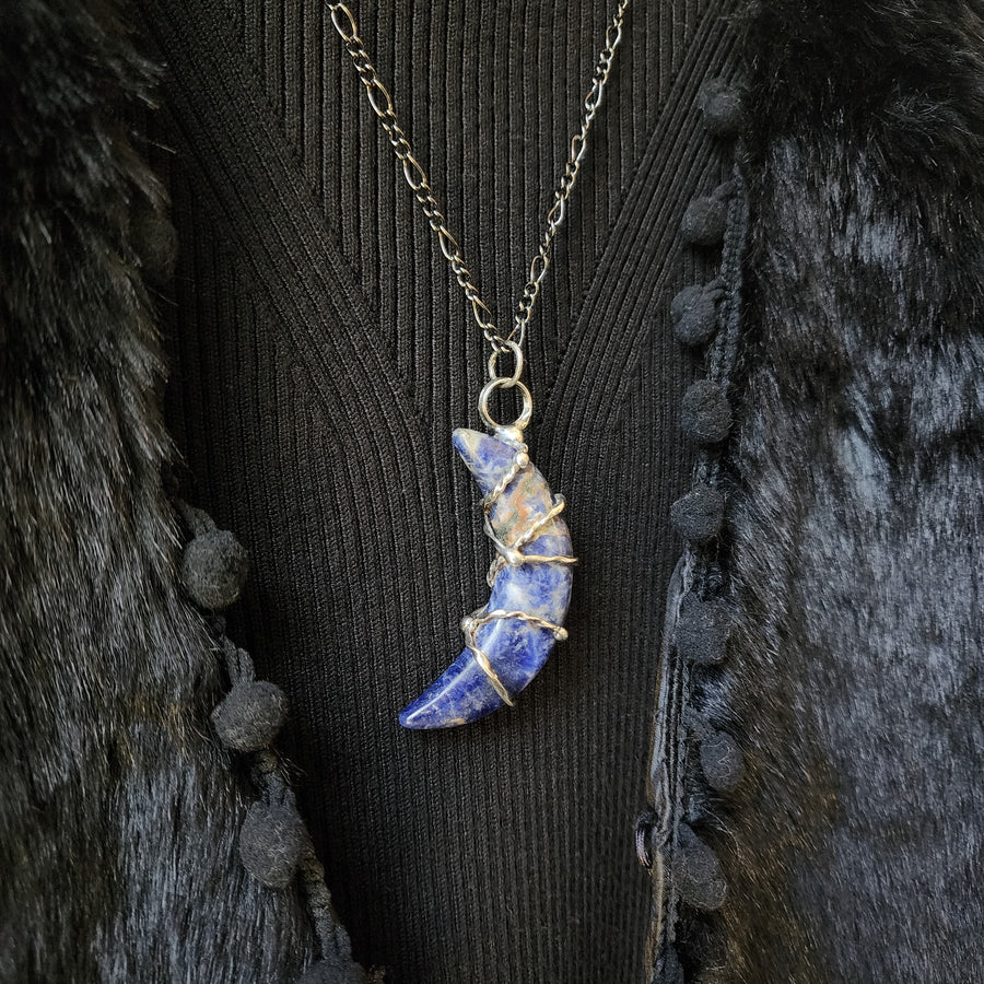 Large Lapis Lazuli Moon Pendant Necklace