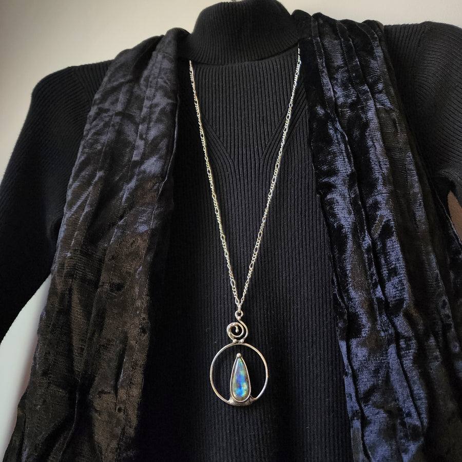 Feminine Statement Pendant with Pear Labradorite