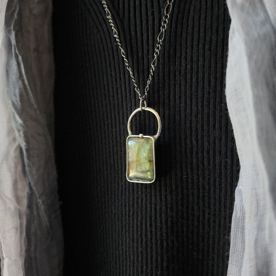 Rectangle Labradorite Pendant Necklace - SOLD